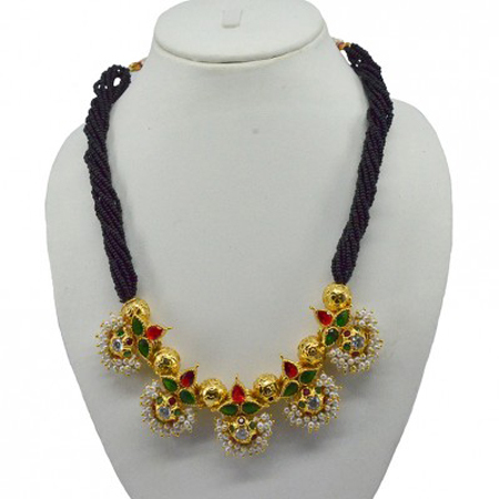 Hi Gold Red Green Pearl Jewellery With Reverse AD Thauja