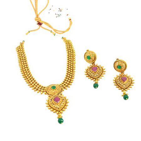 Austrian Diamonds L.C.T Necklace Set - Gold, 16-18 Inches, Pave Stone Setting | Elegant Design, Dangling Earrings, Gift Ready