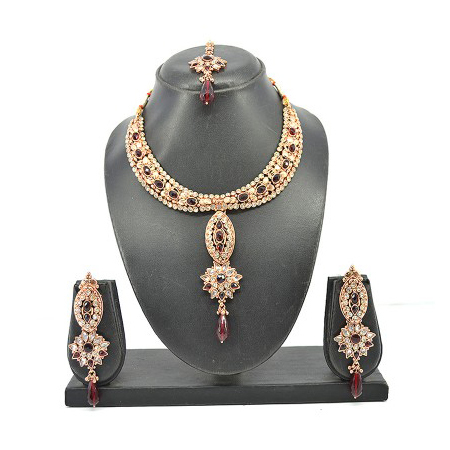 White Ruby Austrian Diamond Rose Gold Necklace Set