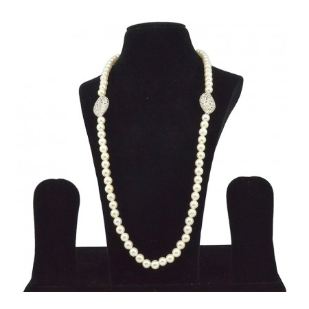 Necklaces American Diamond Silver Pearl Reverse Ad Mala