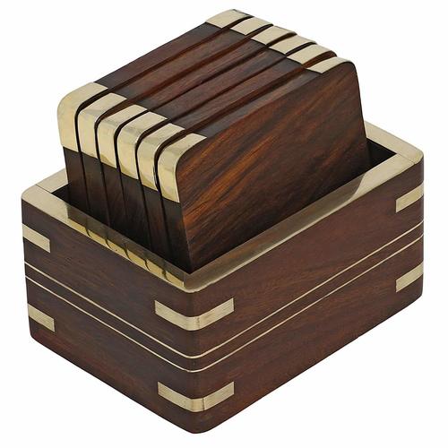 Wooden Drink Coasters Wood Table Coaster Set of 6 for Tea Cups Coffee Mugs Beer Cans Bar Tumblers and Water Glasses