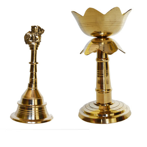 Brass  lotus Diya and Hand Bell