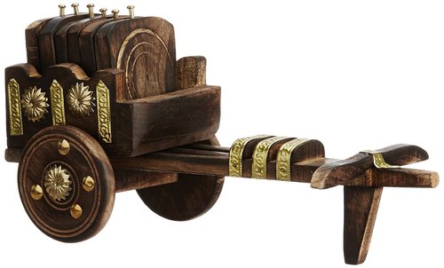 Bullock Cart Coaster Set of 6 WOODEN TEA office home decor dinning kitchen coffe