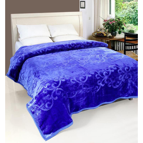 Mink Blanket 1002 - 100% Cotton, Queen Size, Blue | Embroidered Pattern, Plain Style for Adults and Children