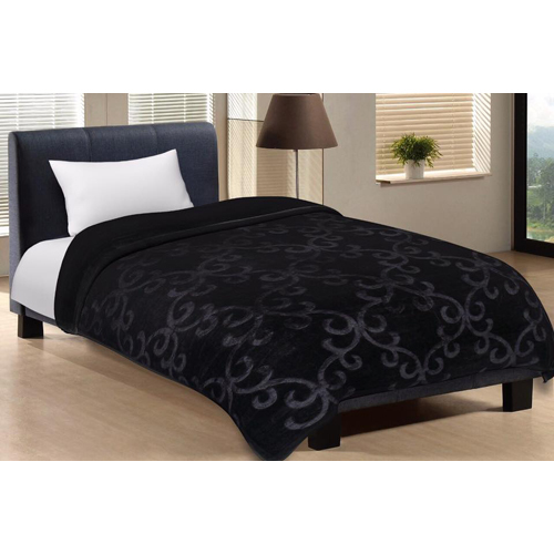 Mink Blankets - 100% Cotton, Queen Size, Black | Embroidered Pattern, Ideal for Adult Bedding and Hotel Use