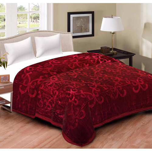 Winter Blankets - 100% Cotton, King Size Red with Embroidered Pattern | Plain Style for Adults, Babies, Children, Ideal for Bedding and Home Use