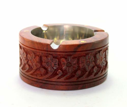Table Top Decorative Wooden Ash Tray With Carving Work For Cigarette