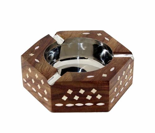 Wooden Ashtray with Steel Bowl Wooden Ashtray with Steel Bowl