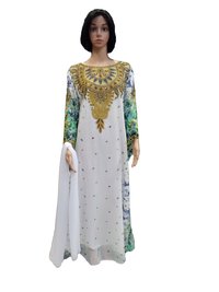 Printed White Ladies Kaftan