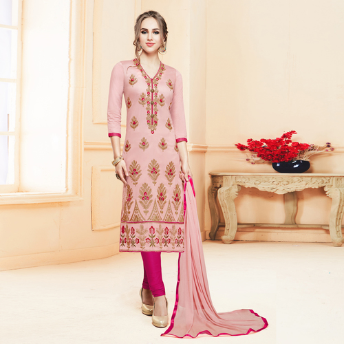 Cream And Pink Churidar Suit