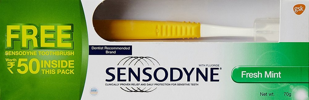 Sensodyne Sensitive Toothpaste - 70 g (Fresh Mint ) with Free Sensodyne Toothbrush Worth Rupees 50