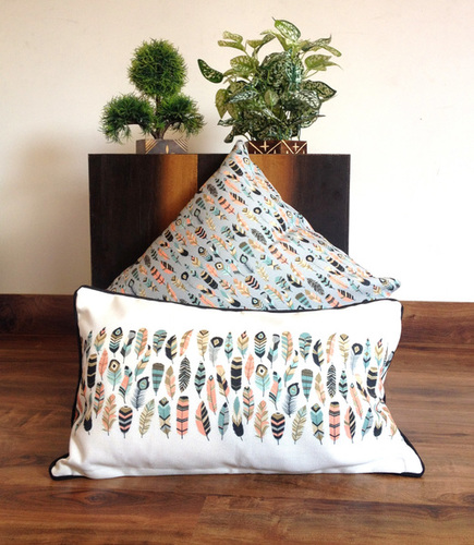 Digital Printed Feather Design Cushion Cover - Cotton, 30x50 cm & 40x40 cm Sizes | Multi-Color, Zipper Closure, Customizable Materials