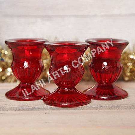 Red Glass Candle Holder - Glass, 4x3 Inches, Red | Handcrafted, Glossy Finish, Classic Style, Durable