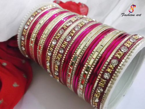 Hot Pink Stone Assoted Fancy metal Bangles