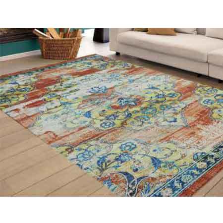 Handwoven printed chindi rug