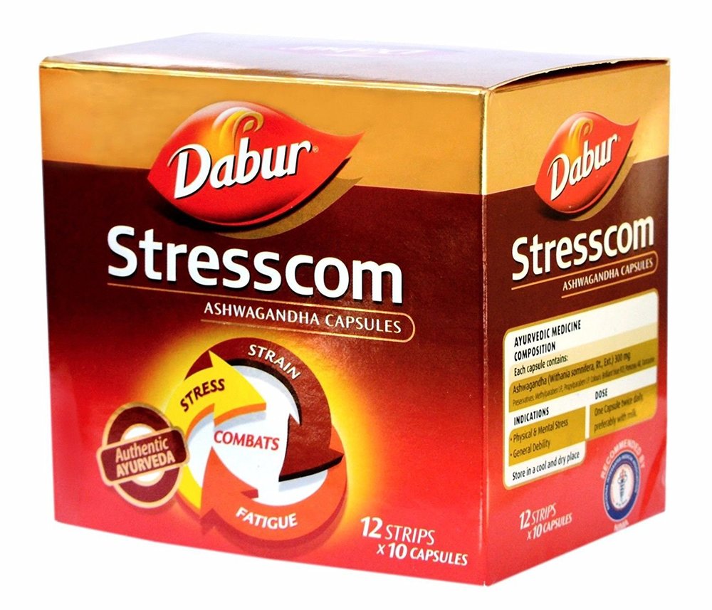 Dabur Stresscom Ashwagandha 12 Strips X 10 Capsules By DUCUNT INDIA