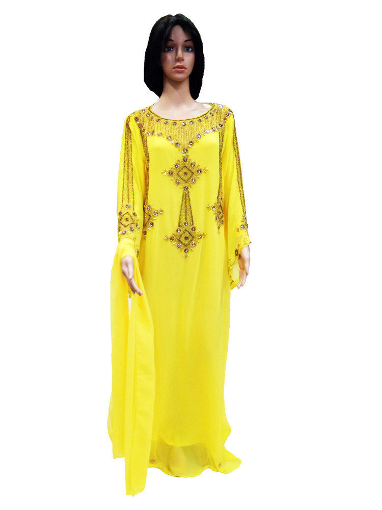 Georgette Ladies Kaftan For Woman With Yellow Color