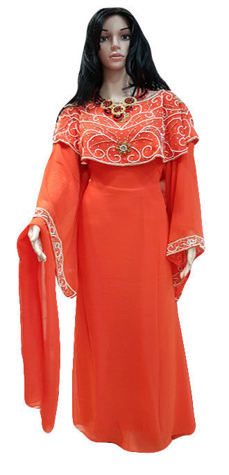 Georgette Ladies Kaftan For Woman With Orange Color