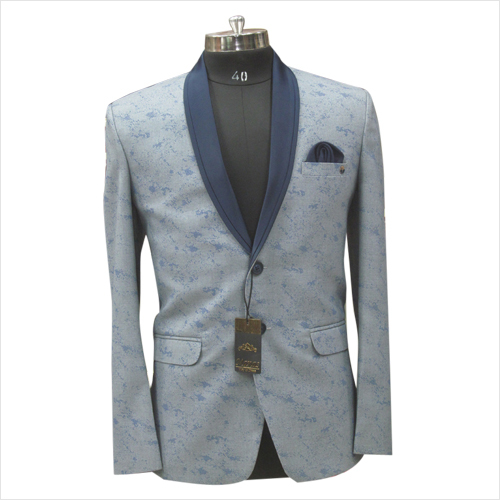 Men Formal Blazer - Chiffon Material, Grey Color, Printed Pattern | Breathable, Long Sleeve, No Fade Finish