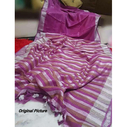 Ladies Magenta Linen Saree