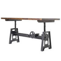 Crank Bistro Table - Polished Iron And Wood Finish | Stylish Absence Of Square Corners