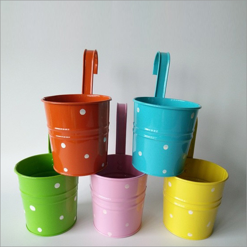 Red Planter Bucket Polka Dots