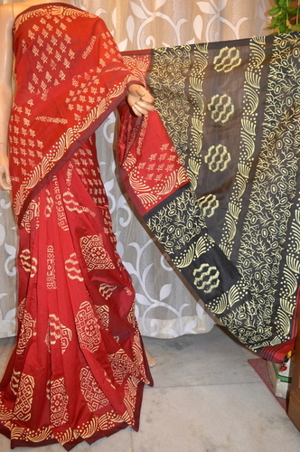 Block Print on Handloom Saree