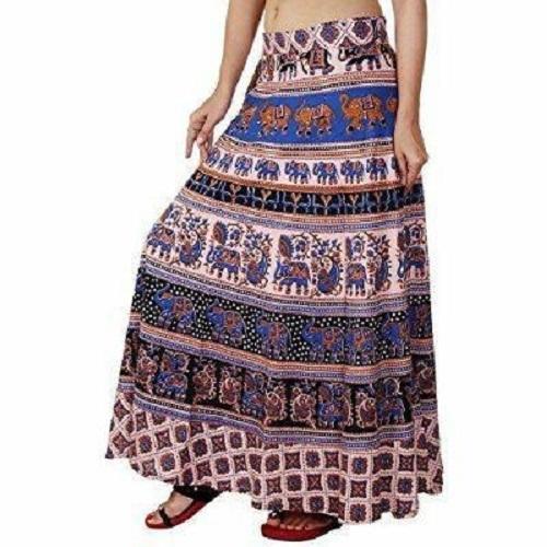 Printed Handloom Palace Multi Color Long Skirt Wrap Around Skirt