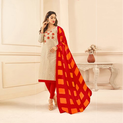 Cream And Red Formal Wear Salwar Suit