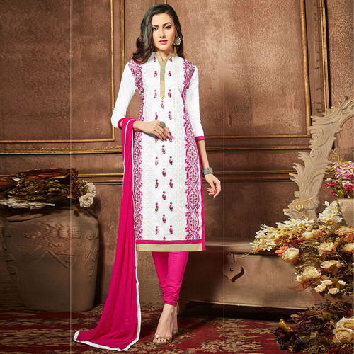 Pink And White Glaze Cotton Unstitched Salwar Suit