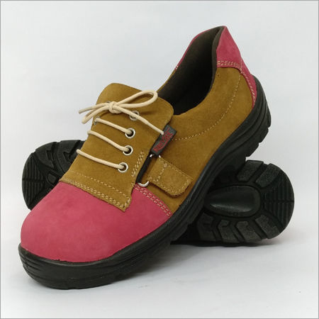 Pink And Yellow Brown Elastic Safety Shoes