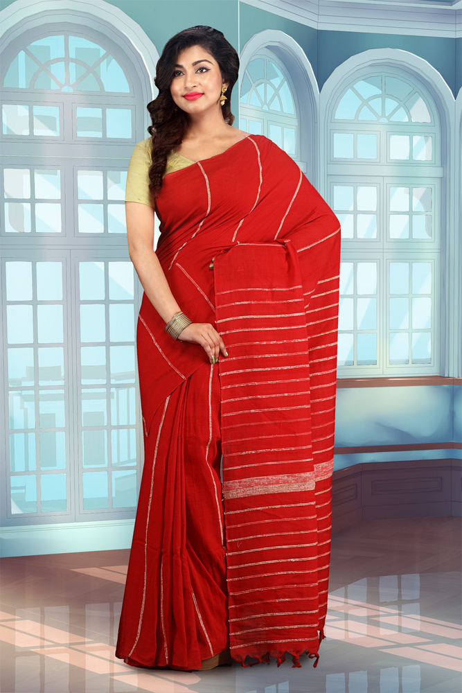 Buymyethnic Woven Tant Cotton Saree (Red