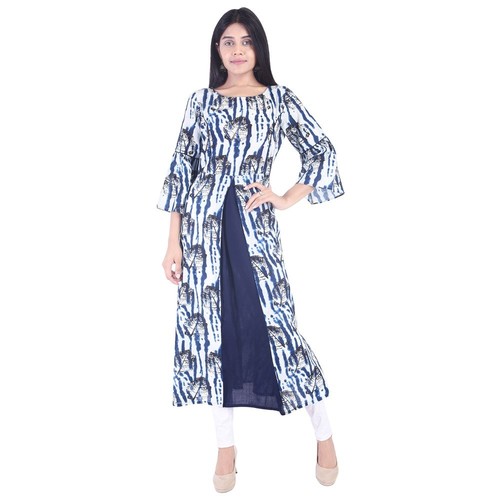 Ladies Fancy Kurti - 100% Cotton, Sizes S, M, L, XL, XXL, Multi Color | Eco-Friendly, Anti-Wrinkle, Breathable, 3/4th Sleeves, Printed Design