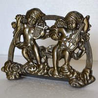 Cute Cupids Metal Wall Plate With Antique Finish For Wall Decor Sculpture Art - Black Antique, Handcrafted Design, Hanging Style | Love Theme Decorative Piece