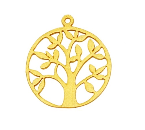 Trendy Brushed Gold Plated Round Tree Design Metal Charms Pendant - Jewelry Findings Charms By PYRAMID & PRECIOUS INT'L