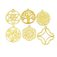 Trendy Brushed Gold Plated Round Tree Design Metal Charms Pendant - Jewelry Findings Charms