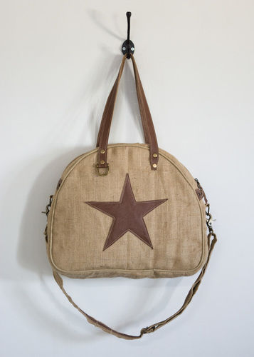 Multicolor Jute Star Patch Tote Bag