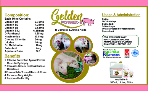 Swine Multivitamin And Growth Promoter Supplement (Golden Power-S) - Vitamin B1, B2, B6, B12 Mix , Disease Prevention, Boosts Immunity