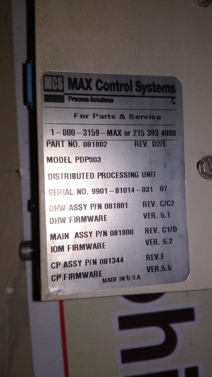 MAX CONTROL SYSTEMS PROCESSING UNIT