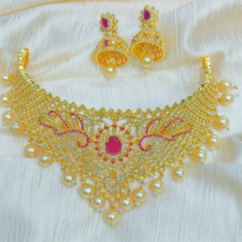 Red White Golden Chokor Necklace Set