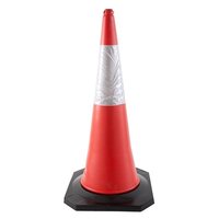 Rubber Base Traffic Cone 750mm - Pvc Material, Height 750mm, Base Size 380x380mm, Weight 1.3kg, Color Red, Includes Top Ring For Chain Or Rope Fitting
