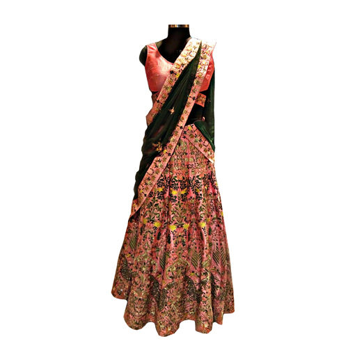 Peach Ladies Designer Lehenga Sarees