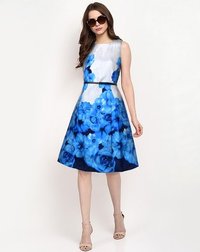 Fancy One Piece Skirts - Satin Material, Size S to XL, White and Blue Color | Breathable, Printed Pattern, Sleeveless, Casual Dress for All Seasons