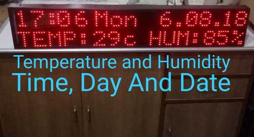 Temperature Humidity Time Day And Date LED Display Board - Measuring Range: Temp -40 to +80°C, Humidity 0 to 100% RH | Red Tube Chip Color, 220V Input, 5m Sensor Cable