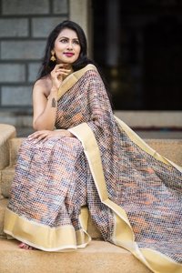Multi Tussar Soft Silk Chex With Zari Border Saree