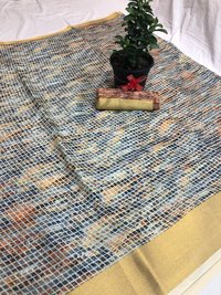 Tussar soft silk chex with zari border Saree