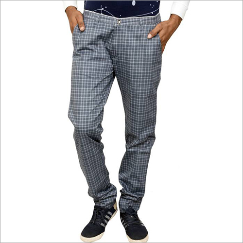 Grey And White Mens Printed Slim Cotton