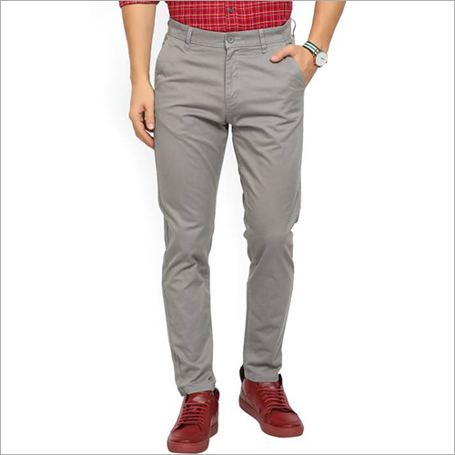 Grey Mens Regular Cotton Pent
