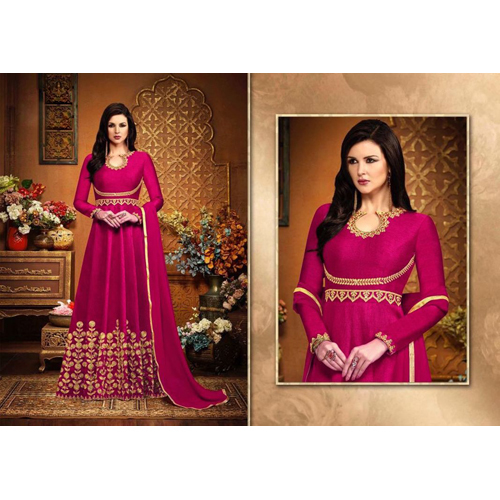 Ladies Pink Banglory Embroidery Silk Suit