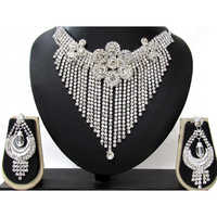 Silver White Stone Necklace Set - Alloy Material, Necklace And Earring Sets | Elegant Design, Ideal For Weddings, Engagements, And Parties